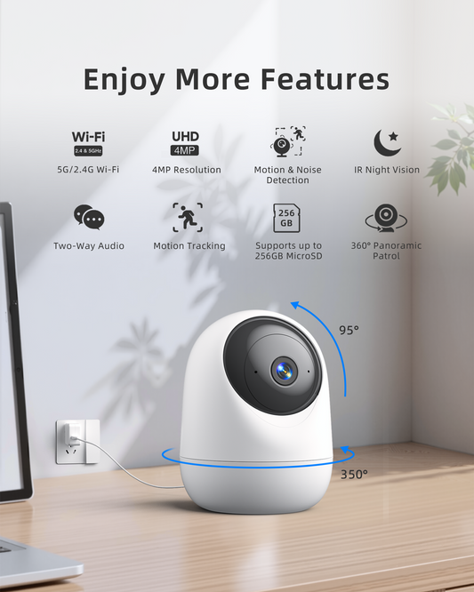 Andyssey Indoor Camera, 4MP 360° WiFi (5GHz) Security Cam with Motion Sensor, App Control & Speaker