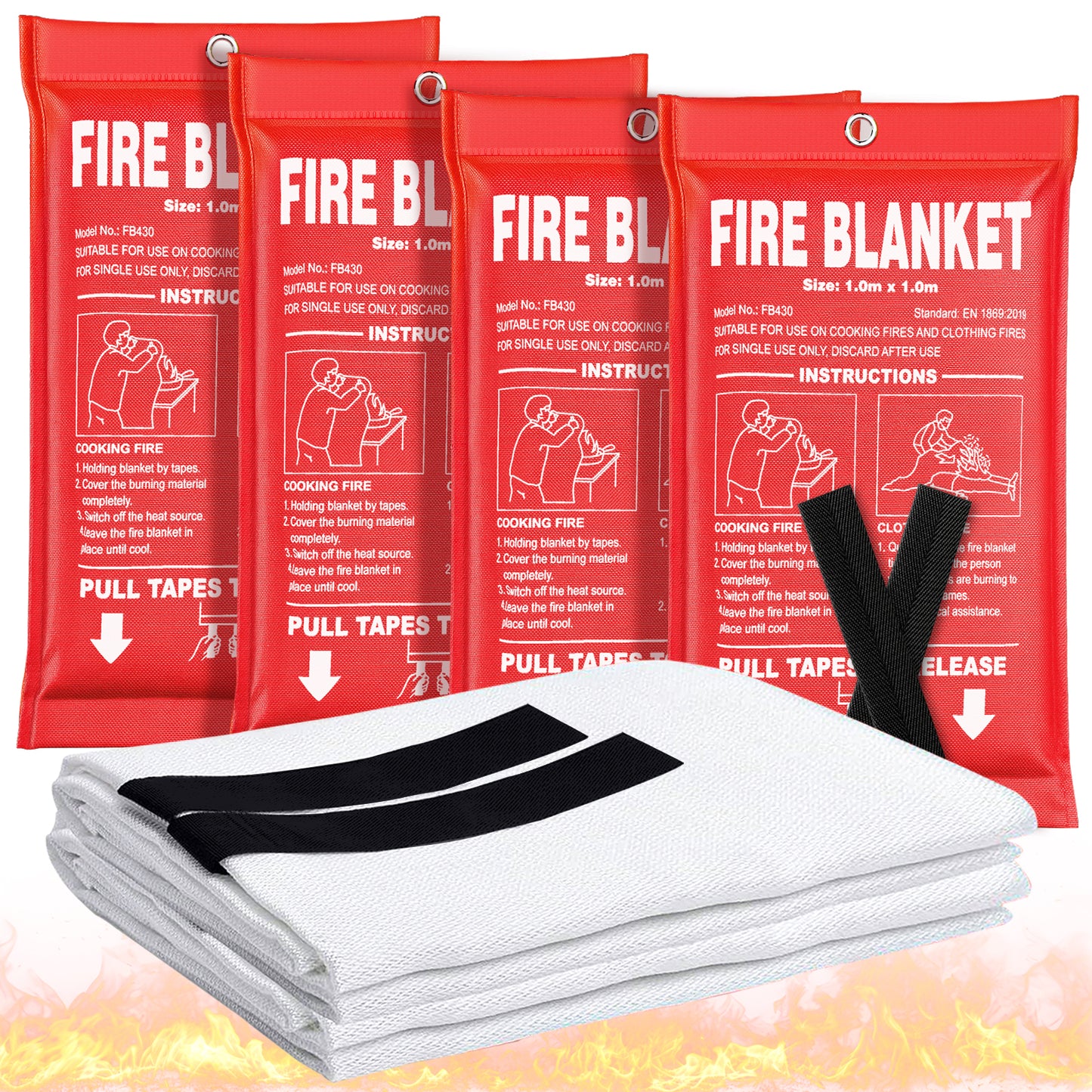 Andyssey Fire Blanket 4-Pack, 40"x40" Emergency Safety Blanket for Home, Kitchen, RV & Fireplace