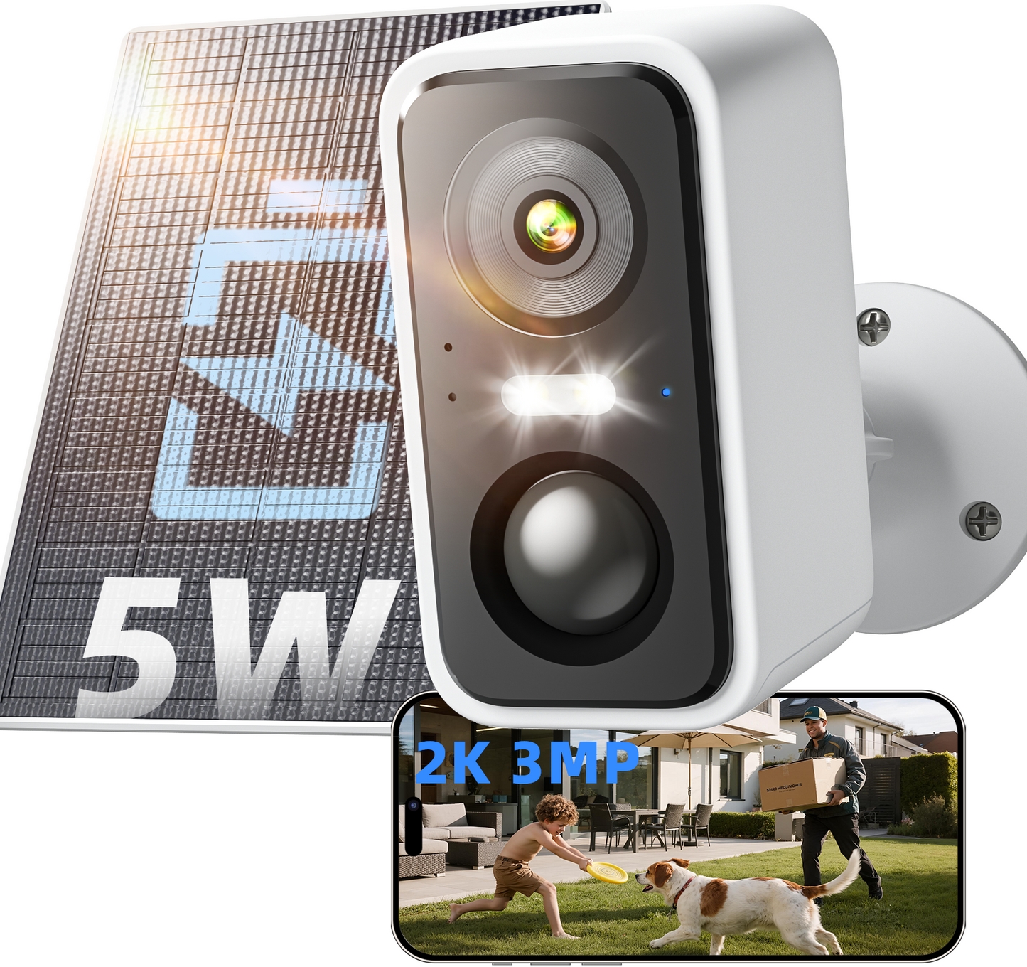 Andyssey 2K Solar Security Camera, Wireless Outdoor Cam with Removable Battery, Night Vision & 2-Way Audio