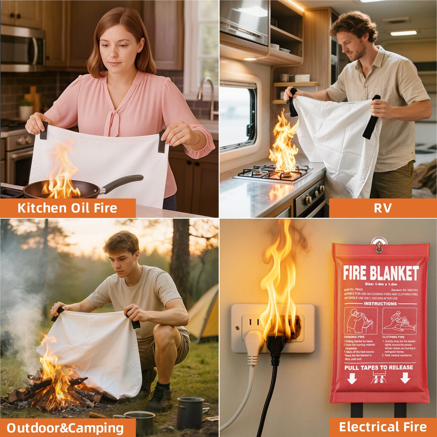 Andyssey Fire Blanket 4-Pack, 40"x40" Emergency Safety Blanket for Home, Kitchen, RV & Fireplace