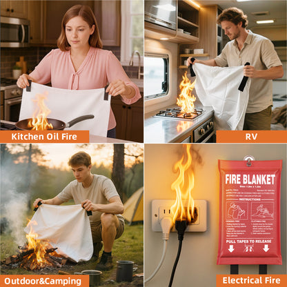 Andyssey Fire Blanket 4-Pack, 40"x40" Emergency Safety Blanket for Home, Kitchen, RV & Fireplace