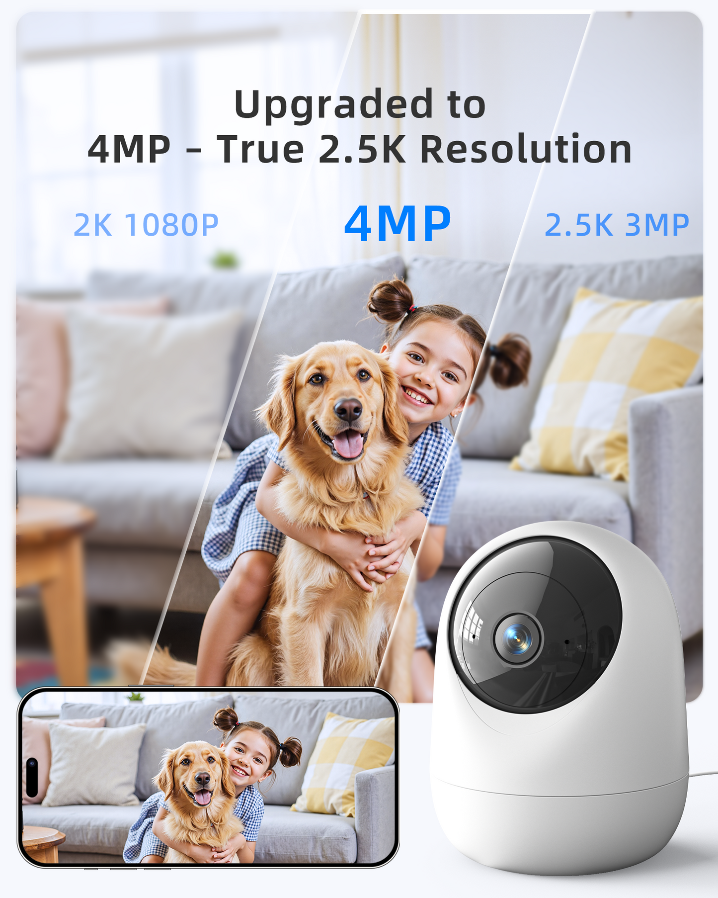 Andyssey Indoor Camera, 4MP 360° WiFi (5GHz) Security Cam with Motion Sensor, App Control & Speaker